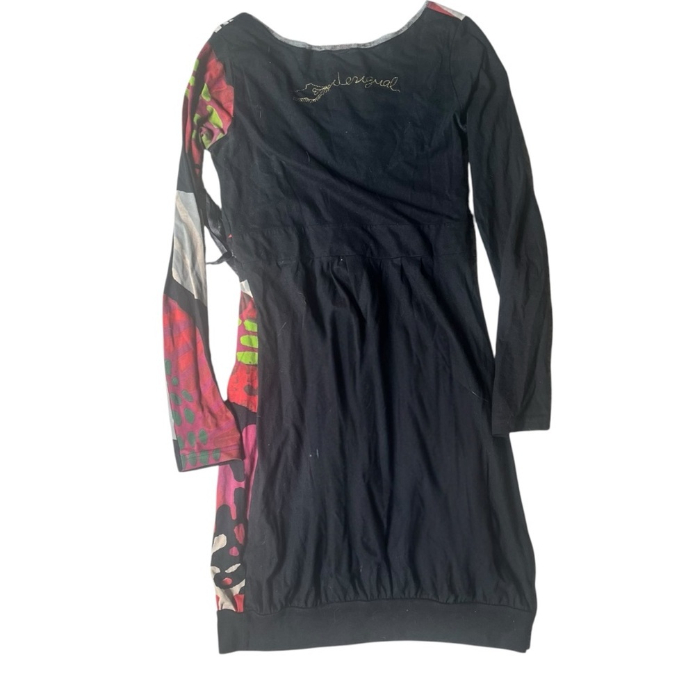 Desigual Graphic Print Mini Dress Cotton Hikaru Bubble Hem Long Sleeve - Picture 2 of 5